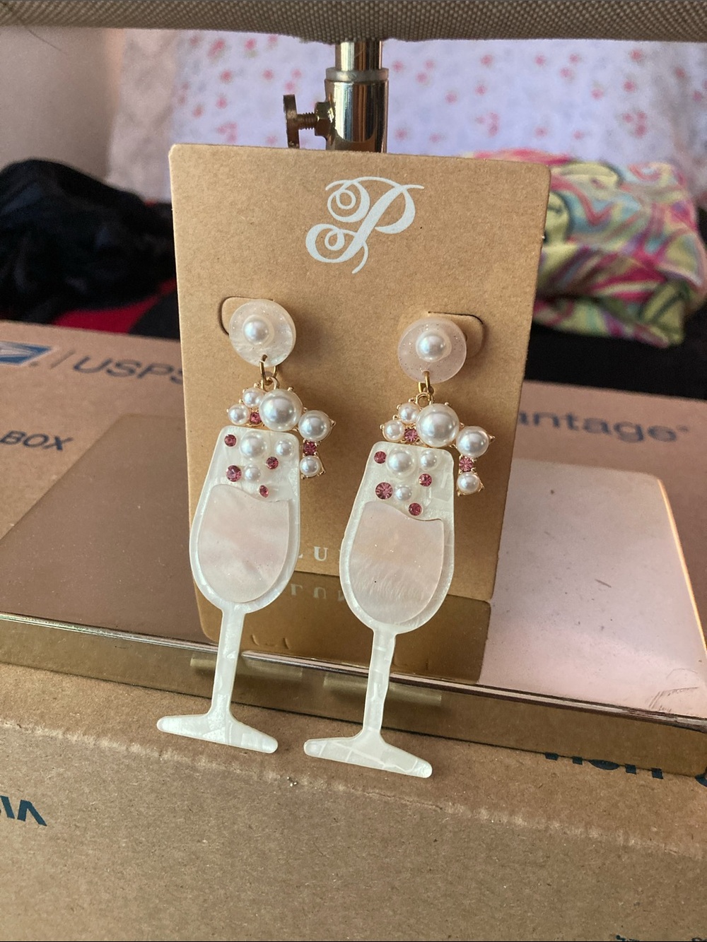 Plunder Pearl & Pink Champagne Glass Drop Earrings